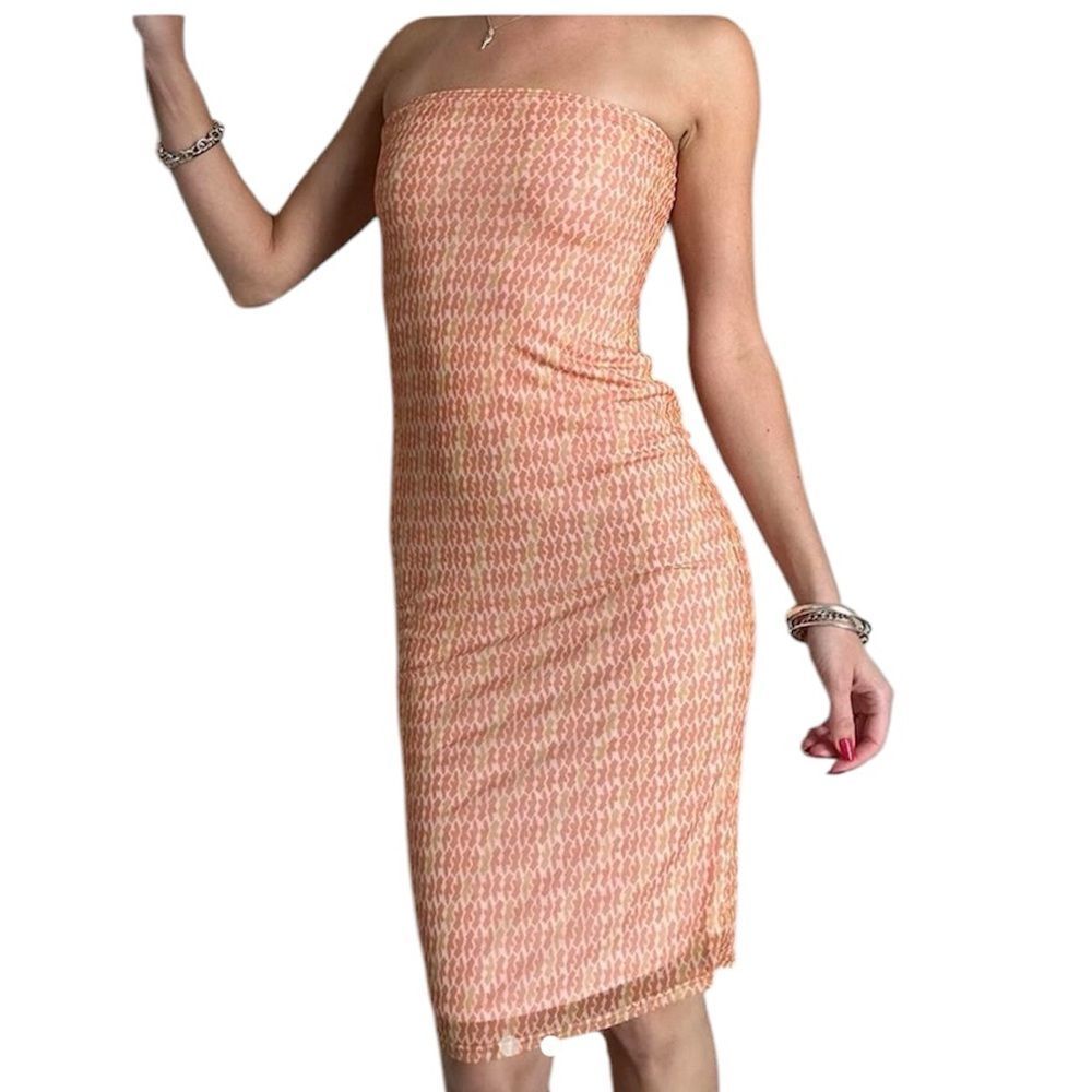 NEW Inamorata Patterned Orange Tala Strapless Tube Dress Size L